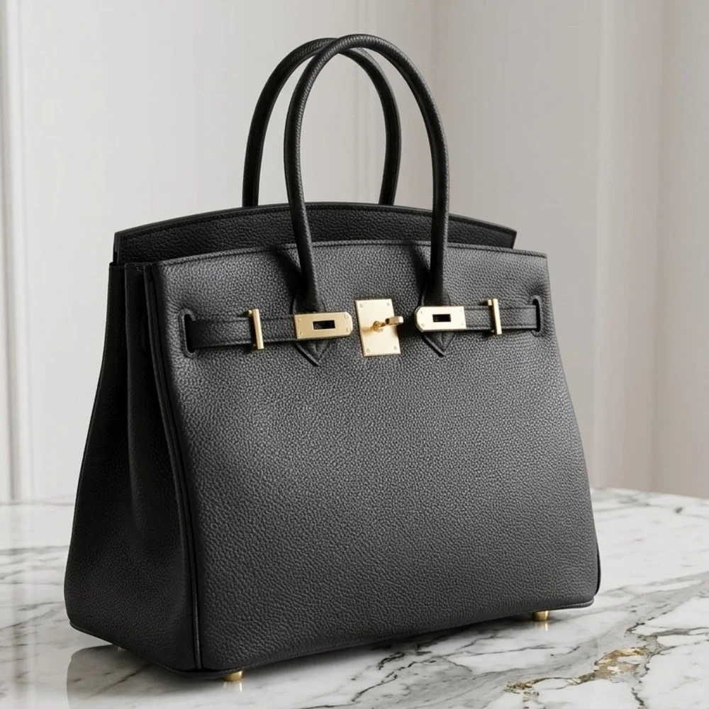 The Ellington 35 - Noir - Large Top Handle Satchel Bag - Genuine Leather